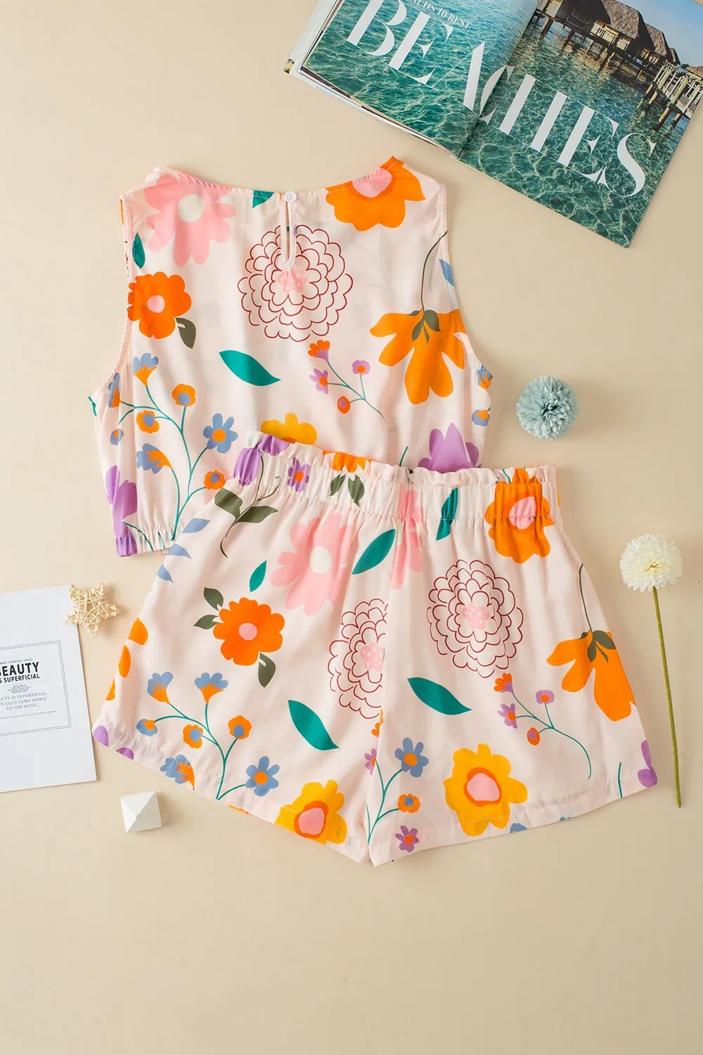 🌸 Printed Round Neck Sleeveless Top and Shorts Set 🌸