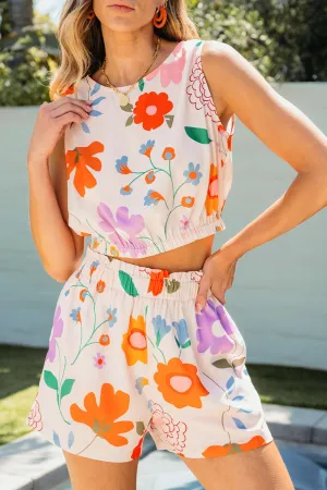 🌸 Printed Round Neck Sleeveless Top and Shorts Set 🌸