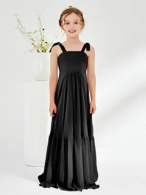 A-Line Bow Ruffle Junior Bridesmaid Dresses Black