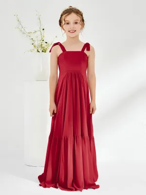A-Line Bow Ruffle Junior Bridesmaid Dresses Burgundy