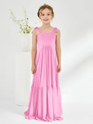 A-Line Bow Ruffle Junior Bridesmaid Dresses Candy Pink