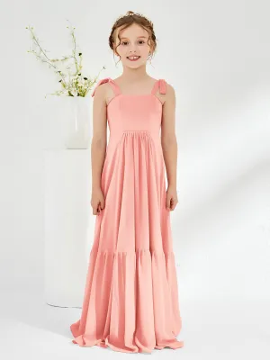A-Line Bow Ruffle Junior Bridesmaid Dresses Coral