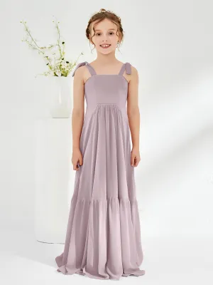 A-Line Bow Ruffle Junior Bridesmaid Dresses Dusk