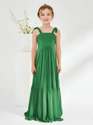 A-Line Bow Ruffle Junior Bridesmaid Dresses Emerald