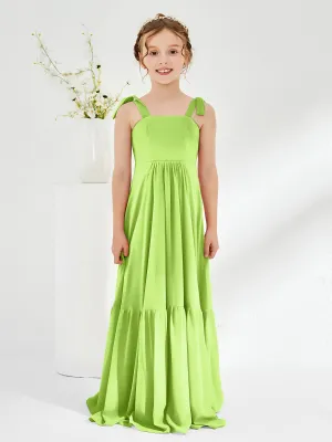 A-Line Bow Ruffle Junior Bridesmaid Dresses Lime Green