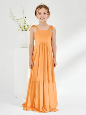 A-Line Bow Ruffle Junior Bridesmaid Dresses Orange