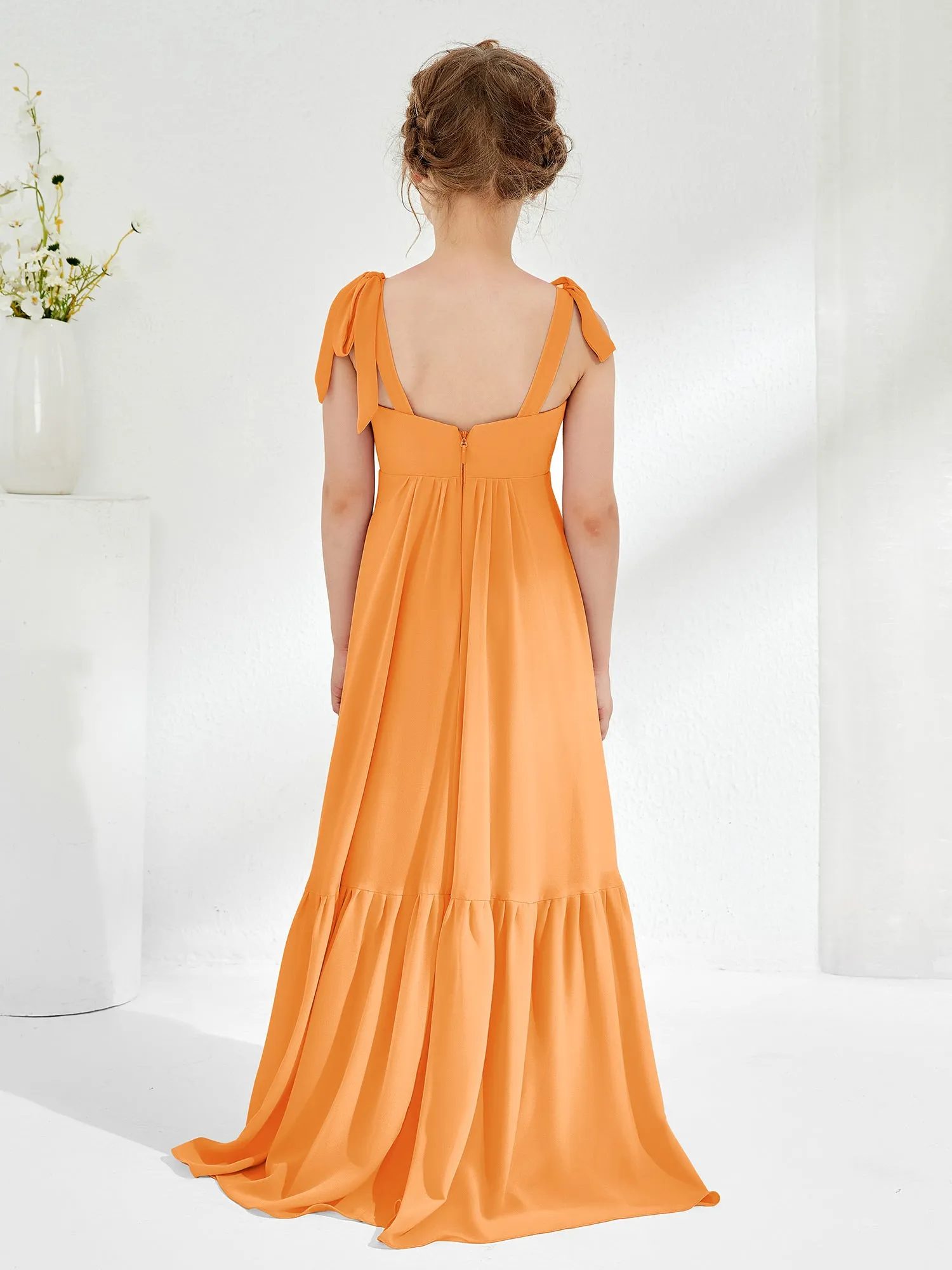 A-Line Bow Ruffle Junior Bridesmaid Dresses Orange