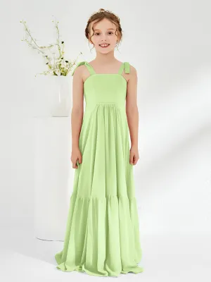 A-Line Bow Ruffle Junior Bridesmaid Dresses Sage