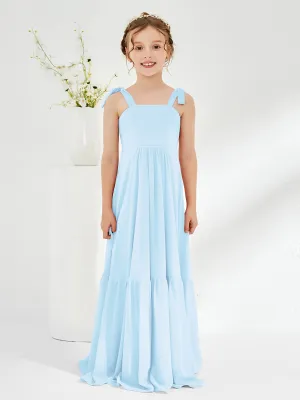 A-Line Bow Ruffle Junior Bridesmaid Dresses Sky Blue