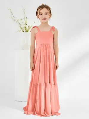 A-Line Bow Ruffle Junior Bridesmaid Dresses Sunset