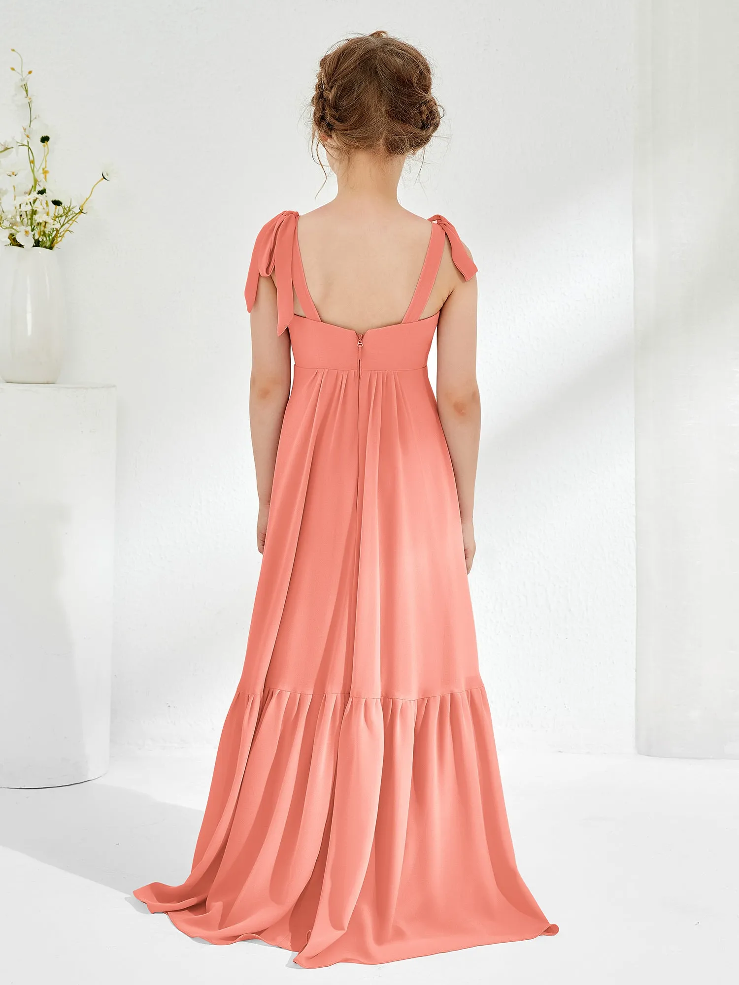 A-Line Bow Ruffle Junior Bridesmaid Dresses Sunset