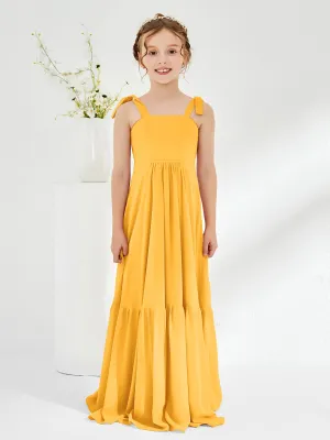 A-Line Bow Ruffle Junior Bridesmaid Dresses Tangerine