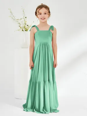 A-Line Bow Ruffle Junior Bridesmaid Dresses Turquoise
