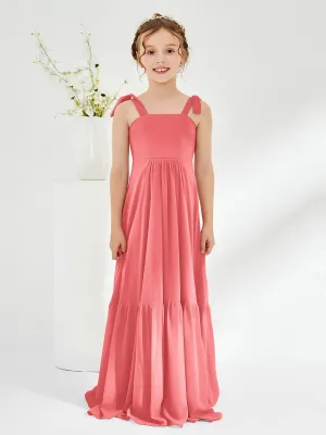 A-Line Bow Ruffle Junior Bridesmaid Dresses Watermelon