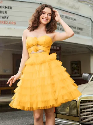 A-line Strapless Tulle Tiered Short Dress Tangerine