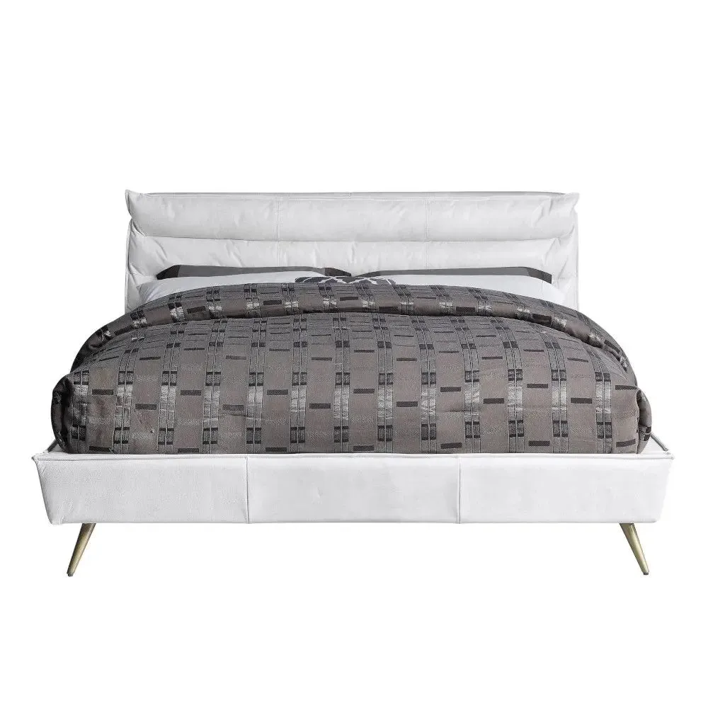 Alexa King Bed, Vntage White Top Grain Leather