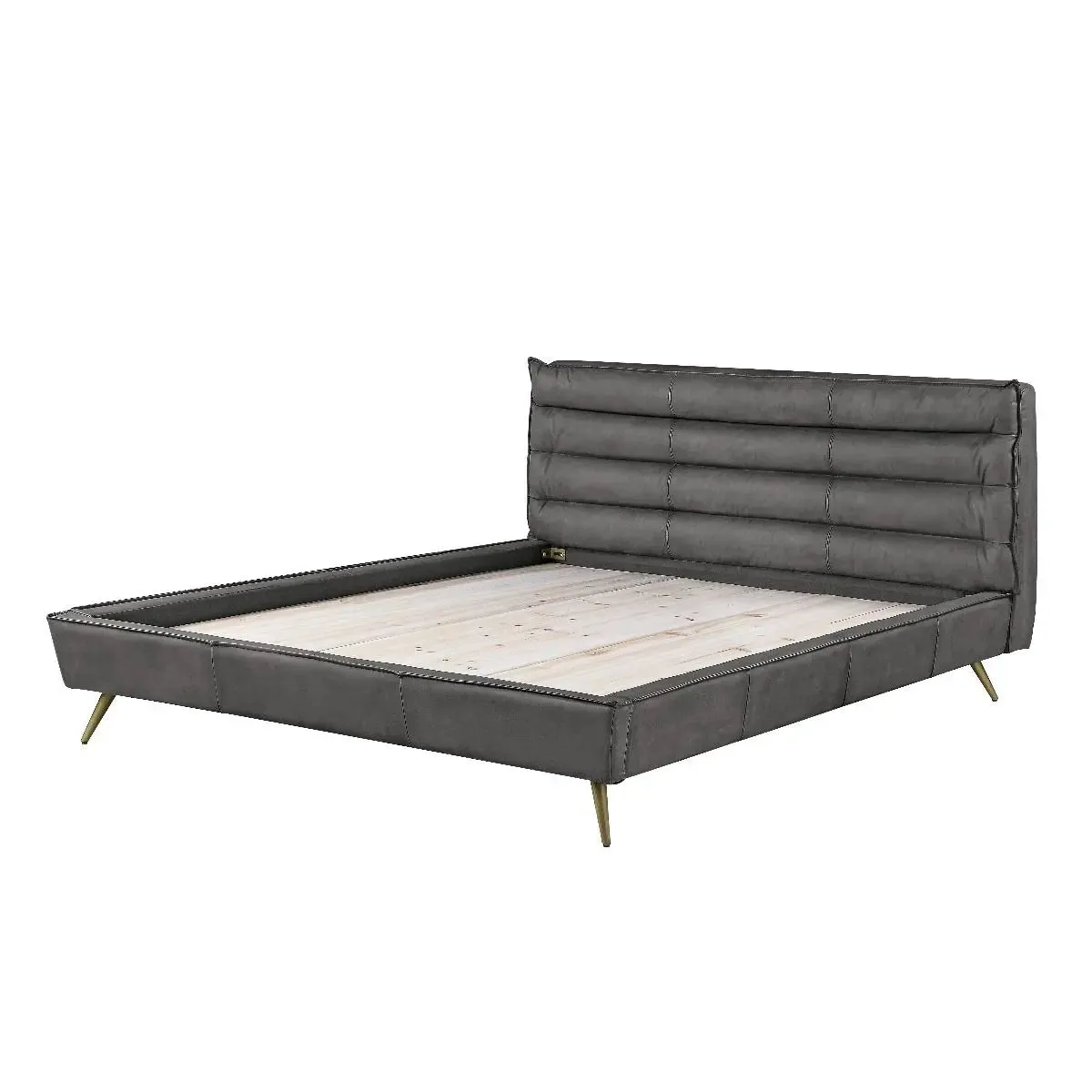 Alexa Queen Bed, Gray Top Grain Leather