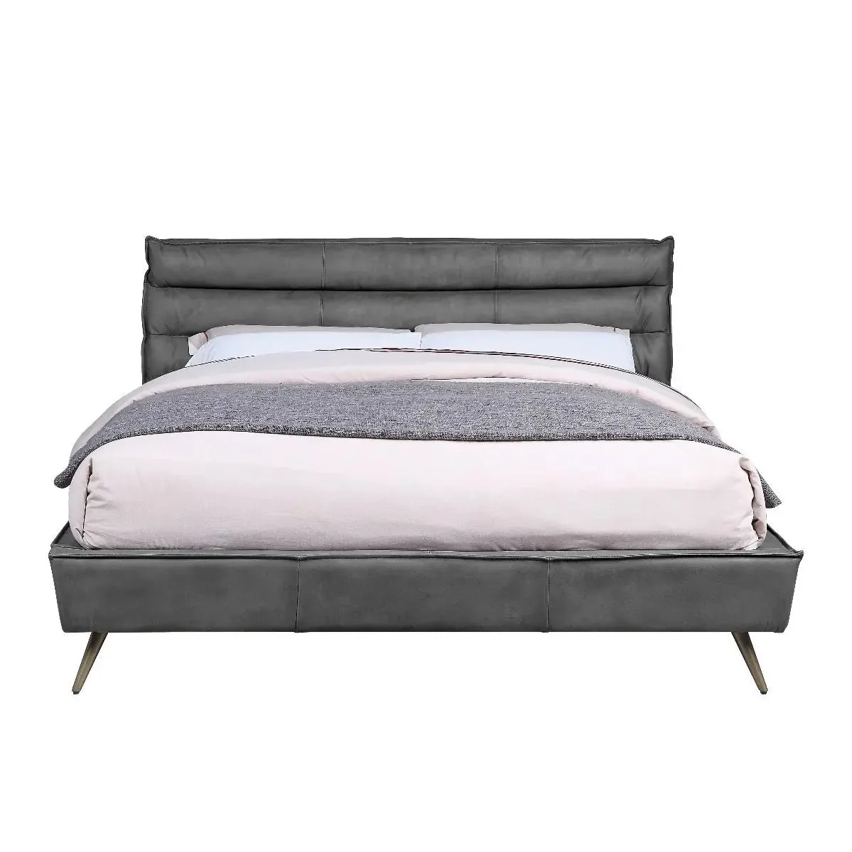 Alexa Queen Bed, Gray Top Grain Leather