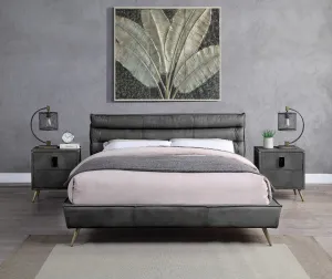 Alexa Queen Bed, Gray Top Grain Leather