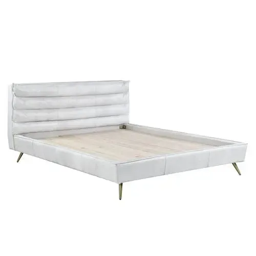 Alexa Queen Bed, Vntage White Top Grain Leather