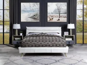 Alexa Queen Bed, Vntage White Top Grain Leather