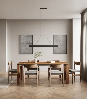 Aluminium and Walnut Wood Cylindrical Linear Pendant