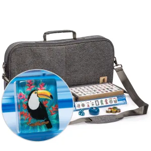 American Mahjong Set "Toucan" with Gray Soft Case, All-in-One Racks with Pushers, Dice, Wind Indicator, and Scoring Coins