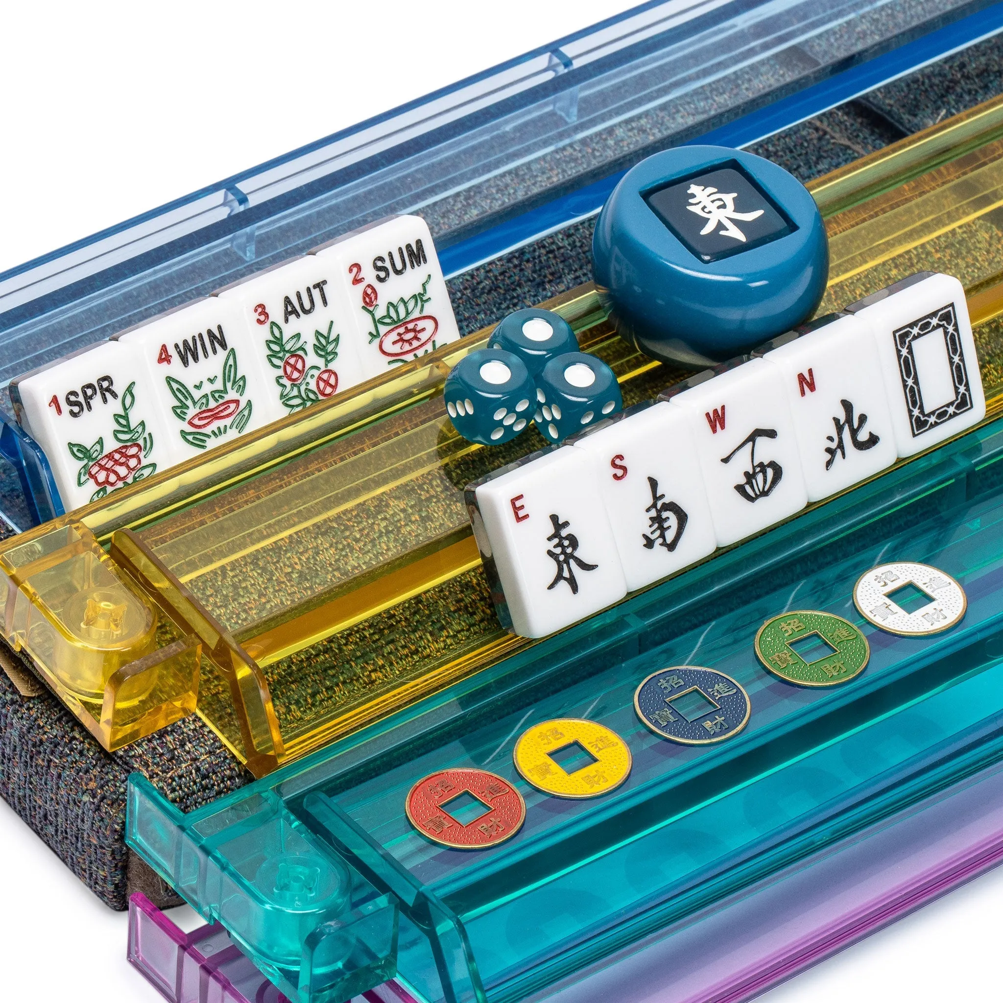 American Mahjong Set "Toucan" with Gray Soft Case, All-in-One Racks with Pushers, Dice, Wind Indicator, and Scoring Coins