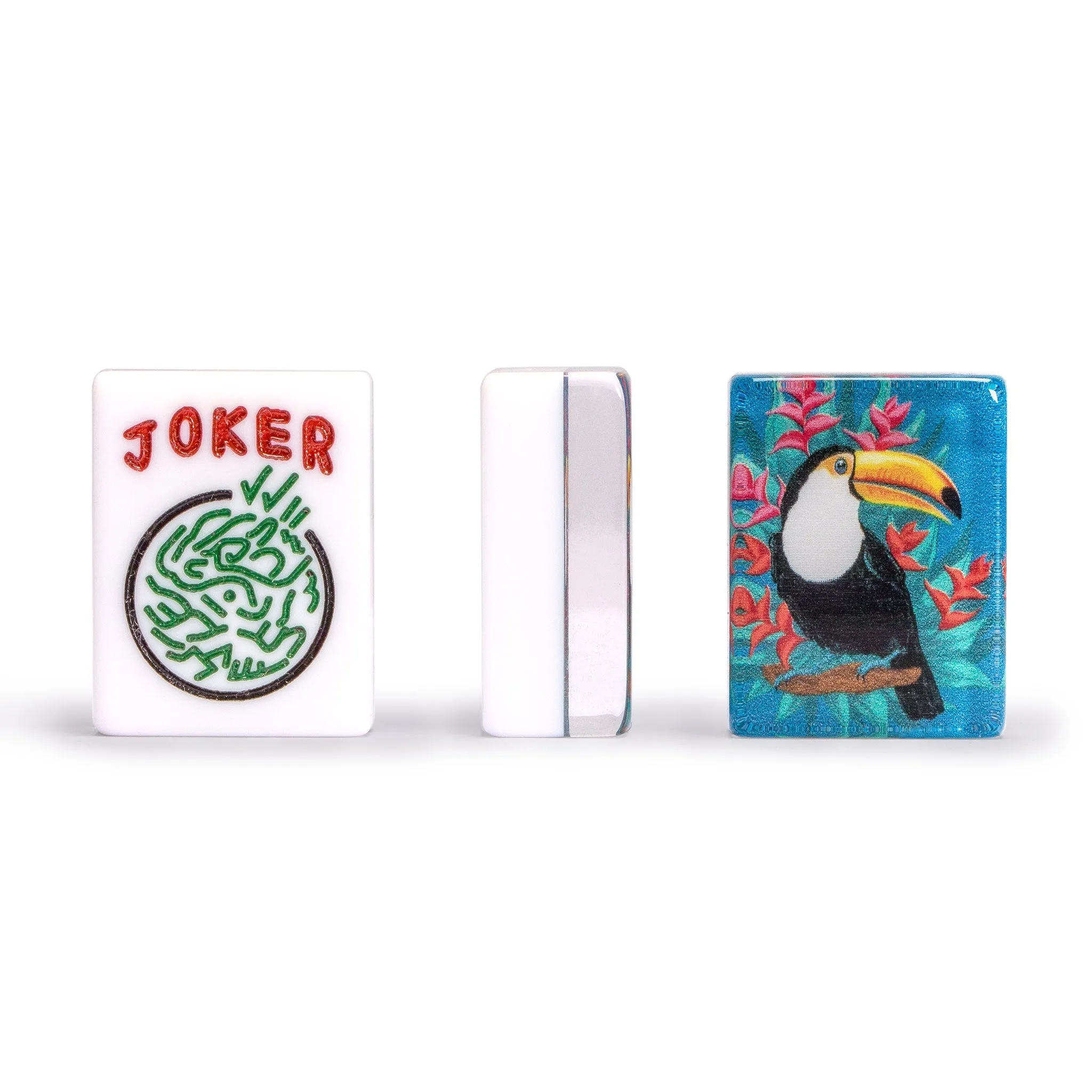 American Mahjong Set "Toucan" with Gray Soft Case, All-in-One Racks with Pushers, Dice, Wind Indicator, and Scoring Coins