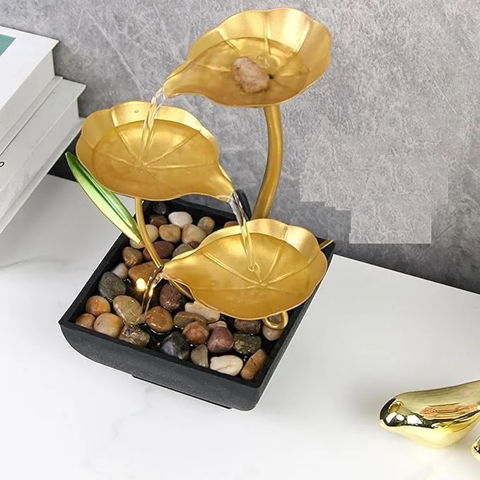 ANNIE Tabletop Fountains Metal Water Fountain Home Decor Ornaments with Waterfall Desktop Leaf Fountains Deep Basin&Natural River Rocks Indoor Zen Relaxation for Decor Office Living Room Bedroom Gift