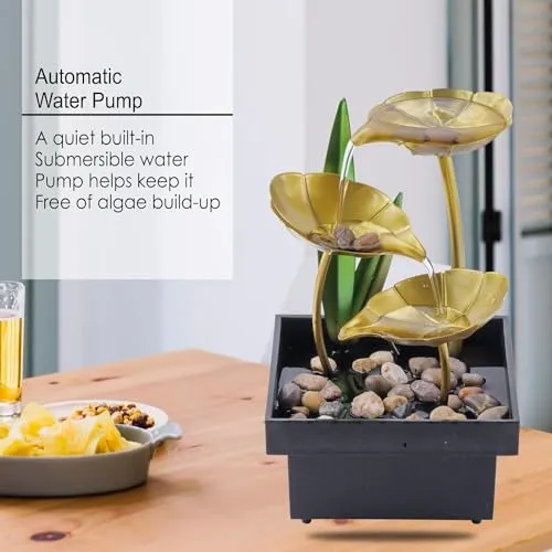 ANNIE Tabletop Fountains Metal Water Fountain Home Decor Ornaments with Waterfall Desktop Leaf Fountains Deep Basin&Natural River Rocks Indoor Zen Relaxation for Decor Office Living Room Bedroom Gift