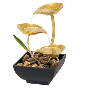 ANNIE Tabletop Fountains Metal Water Fountain Home Decor Ornaments with Waterfall Desktop Leaf Fountains Deep Basin&Natural River Rocks Indoor Zen Relaxation for Decor Office Living Room Bedroom Gift