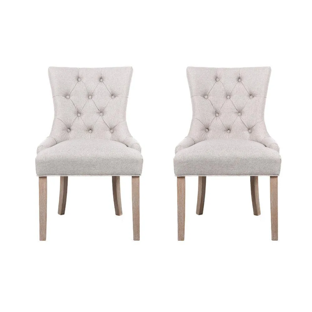 Artiss 2x Dining Chair Beige CAYES French Provincial Chairs Wooden Fabric Retro Cafe