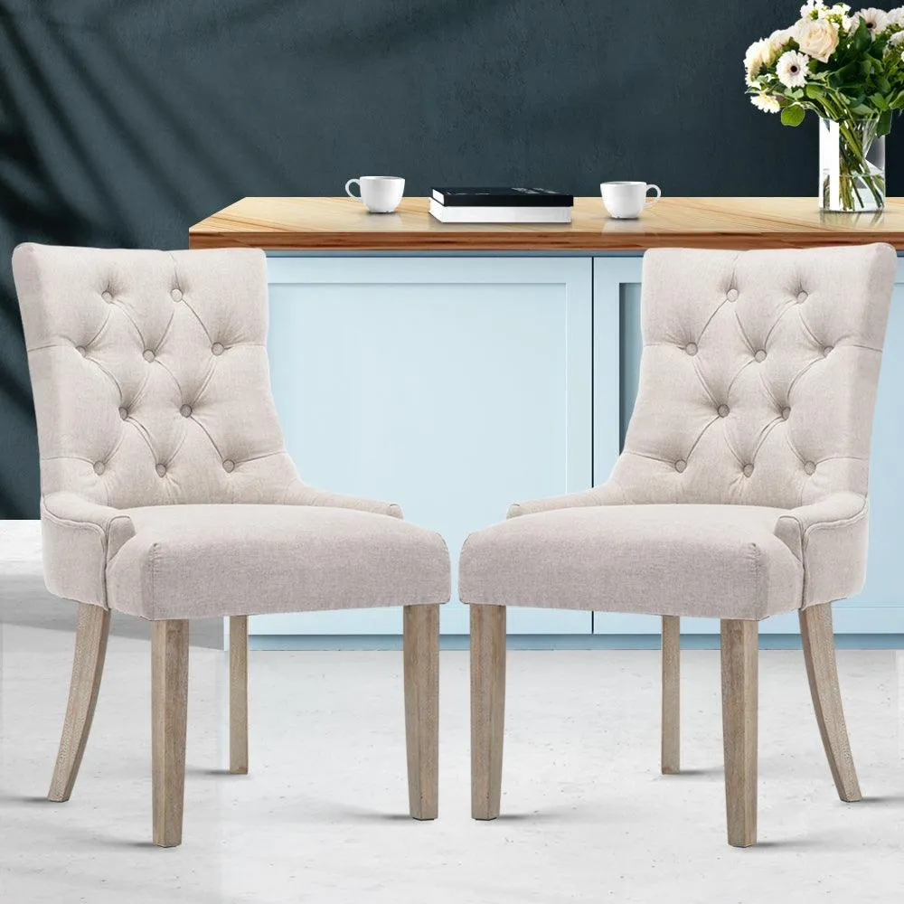 Artiss 2x Dining Chair Beige CAYES French Provincial Chairs Wooden Fabric Retro Cafe
