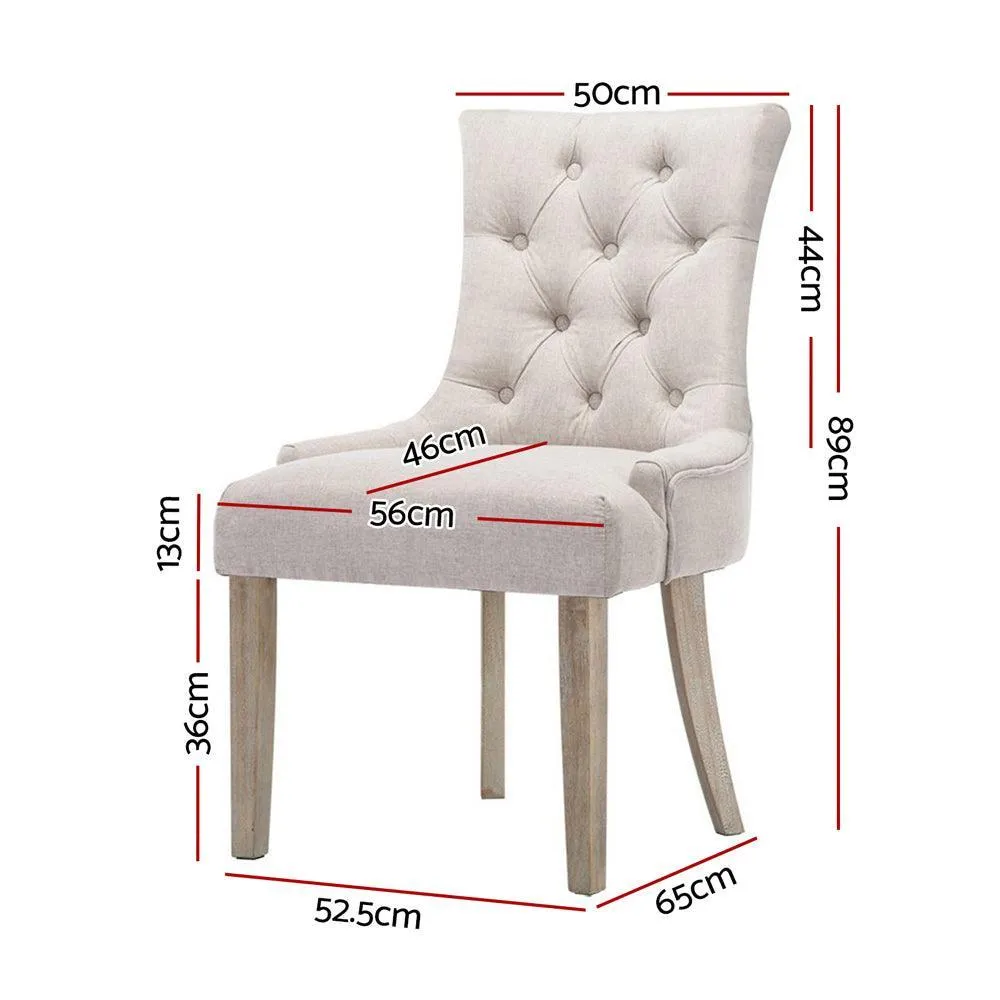 Artiss 2x Dining Chair Beige CAYES French Provincial Chairs Wooden Fabric Retro Cafe
