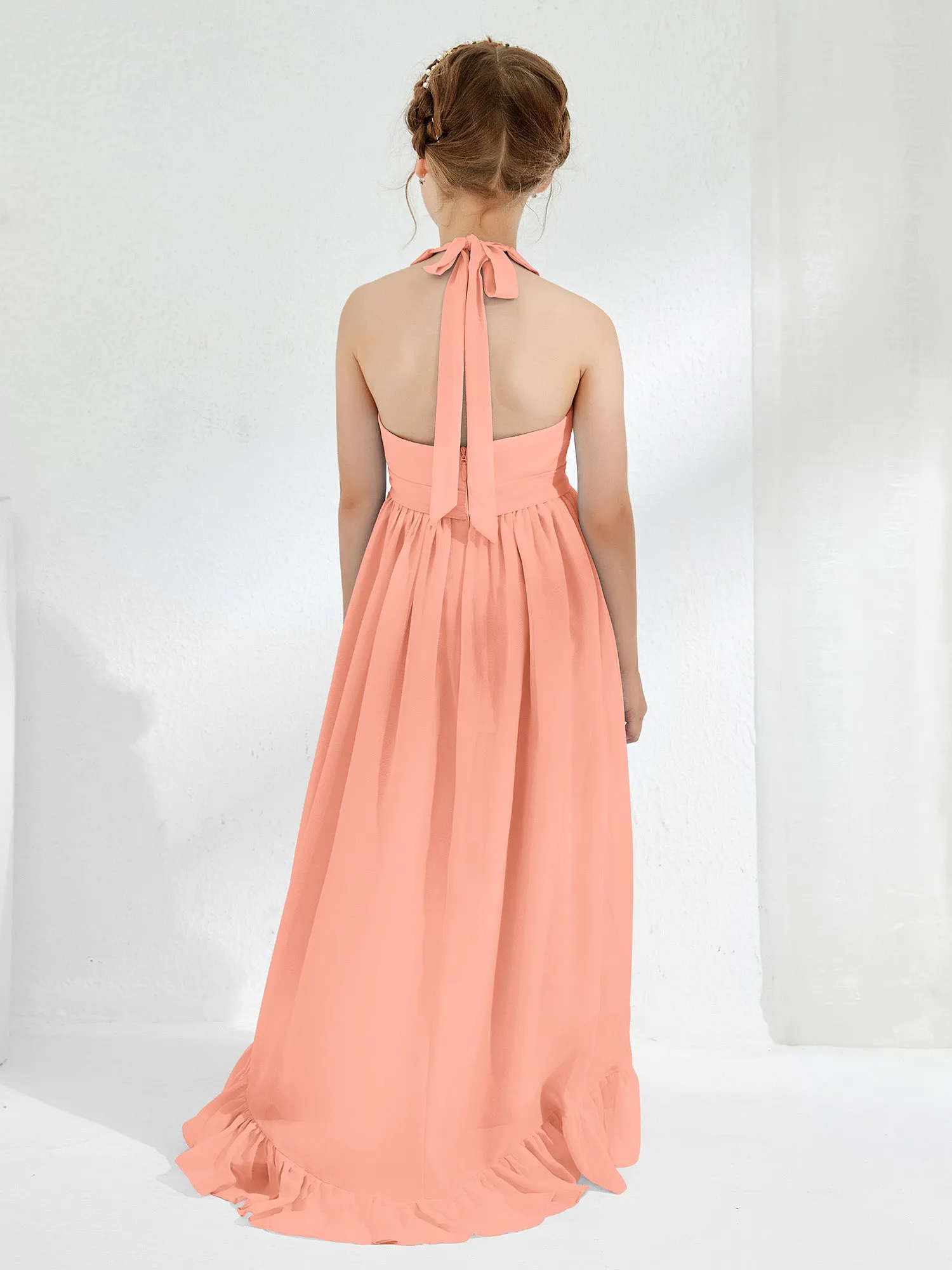 Asymmetrical A-line Junior Bridesmaid Dresses with Flower Papaya