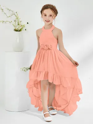 Asymmetrical A-line Junior Bridesmaid Dresses with Flower Papaya