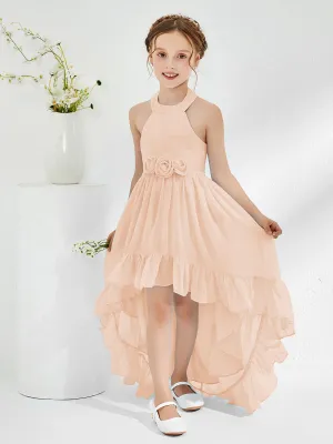 Asymmetrical A-line Junior Bridesmaid Dresses with Flower Pearl Pink