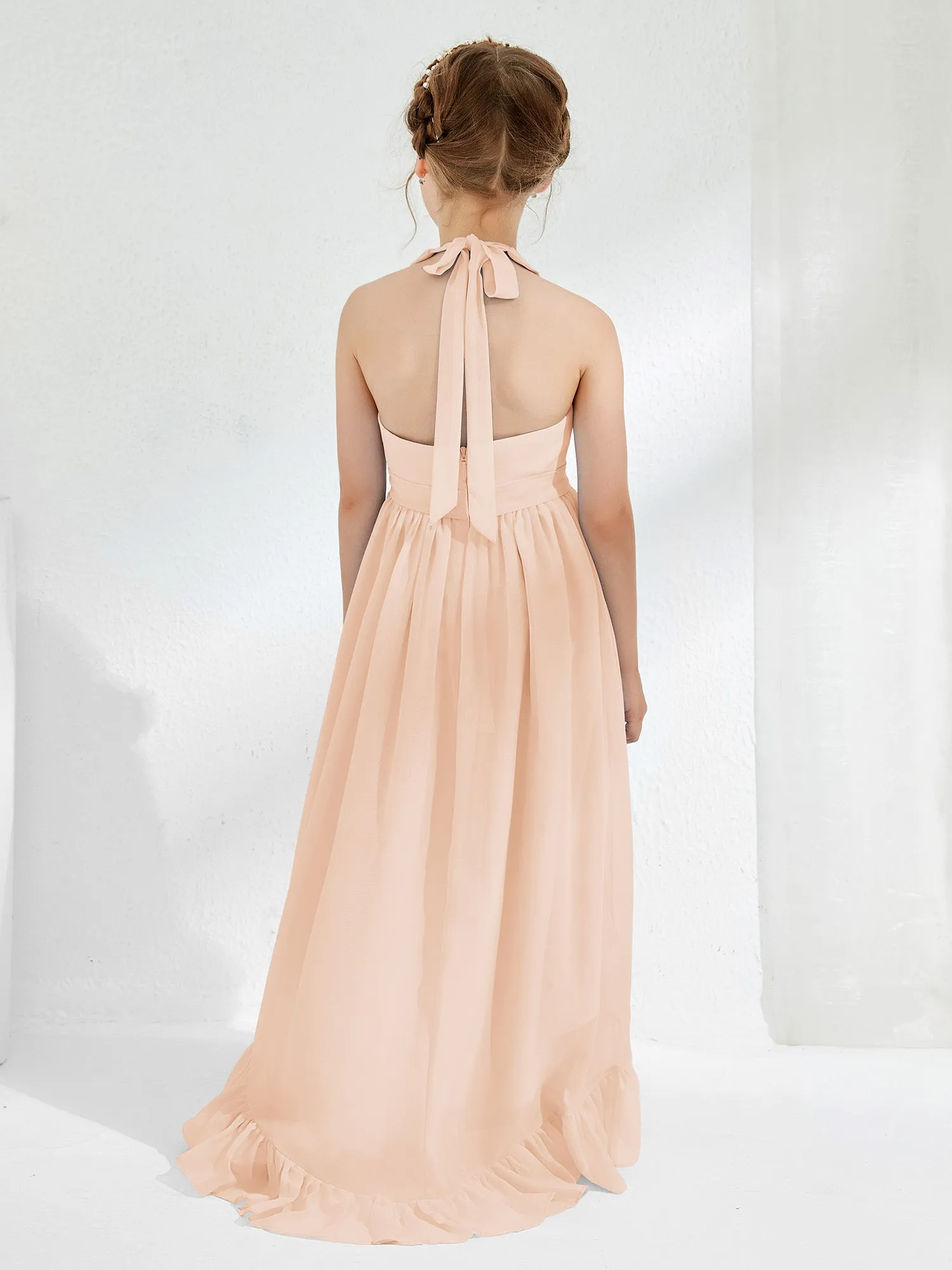 Asymmetrical A-line Junior Bridesmaid Dresses with Flower Pearl Pink