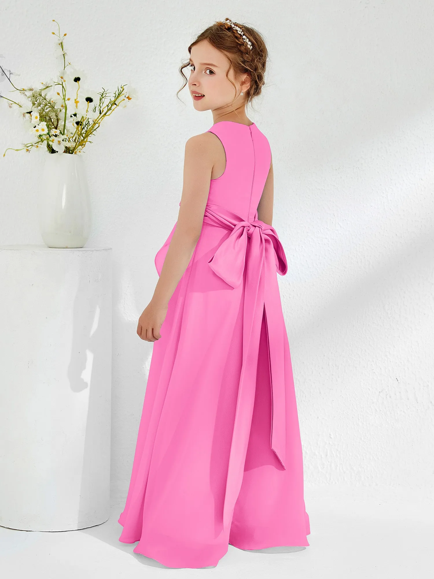 Bateau Neckline Ruffle Junior Bridesmaid Gowns Azalea
