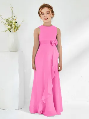 Bateau Neckline Ruffle Junior Bridesmaid Gowns Azalea