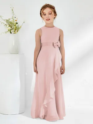 Bateau Neckline Ruffle Junior Bridesmaid Gowns Dusty Rose
