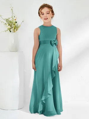 Bateau Neckline Ruffle Junior Bridesmaid Gowns Jade
