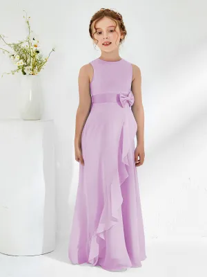 Bateau Neckline Ruffle Junior Bridesmaid Gowns Lilac