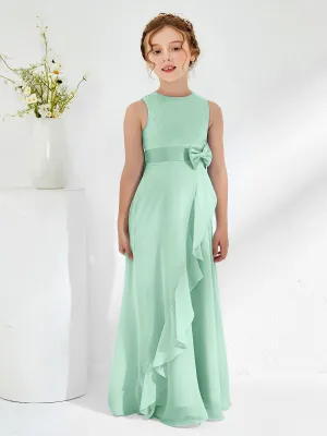 Bateau Neckline Ruffle Junior Bridesmaid Gowns Mint Green
