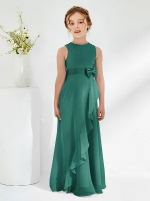 Bateau Neckline Ruffle Junior Bridesmaid Gowns Peacock