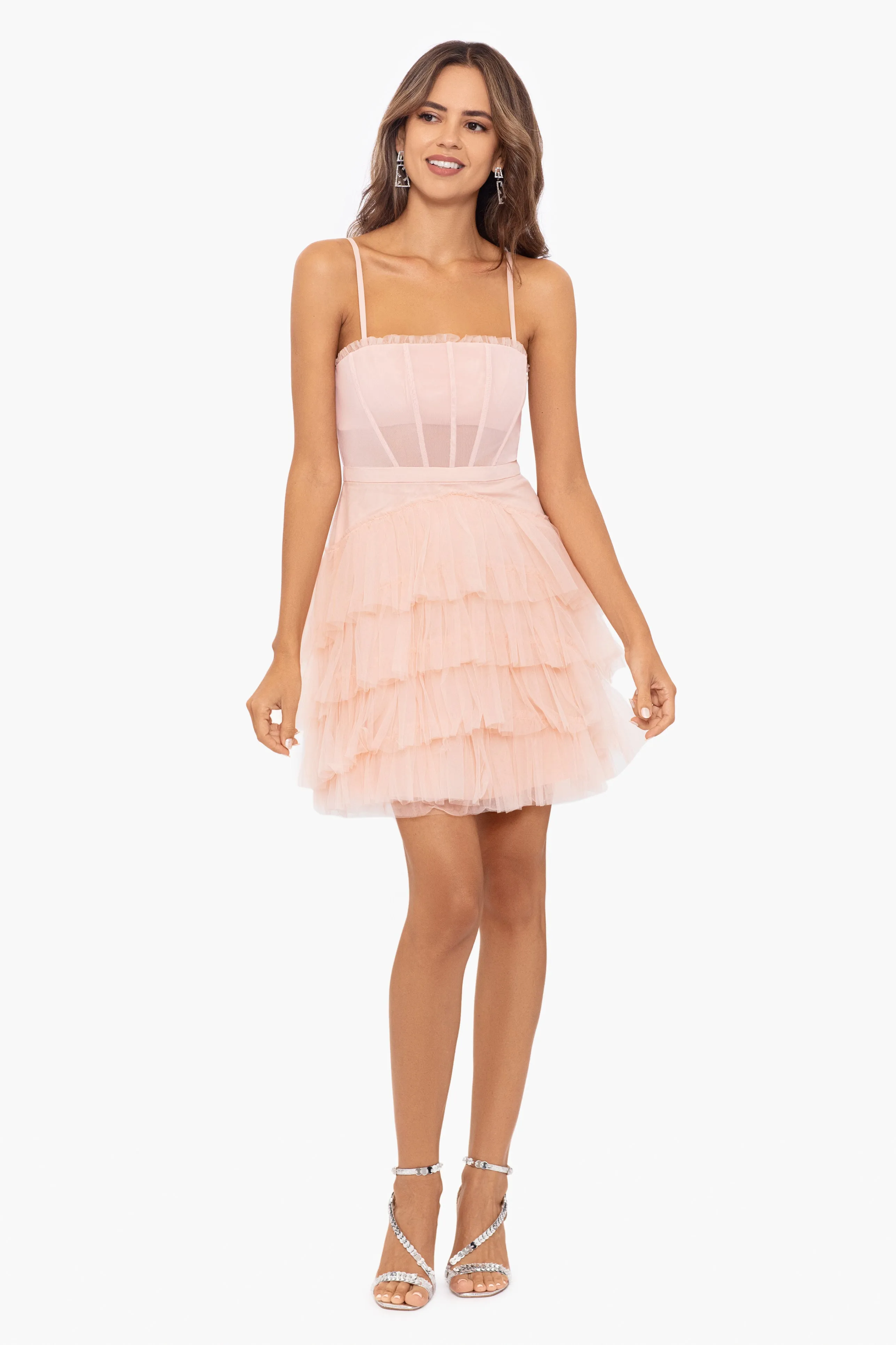 Betsy & Adam Short Ruffle Homecoming Dress A25282