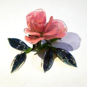 Blue Leaf Glass Rose by Loy Allen