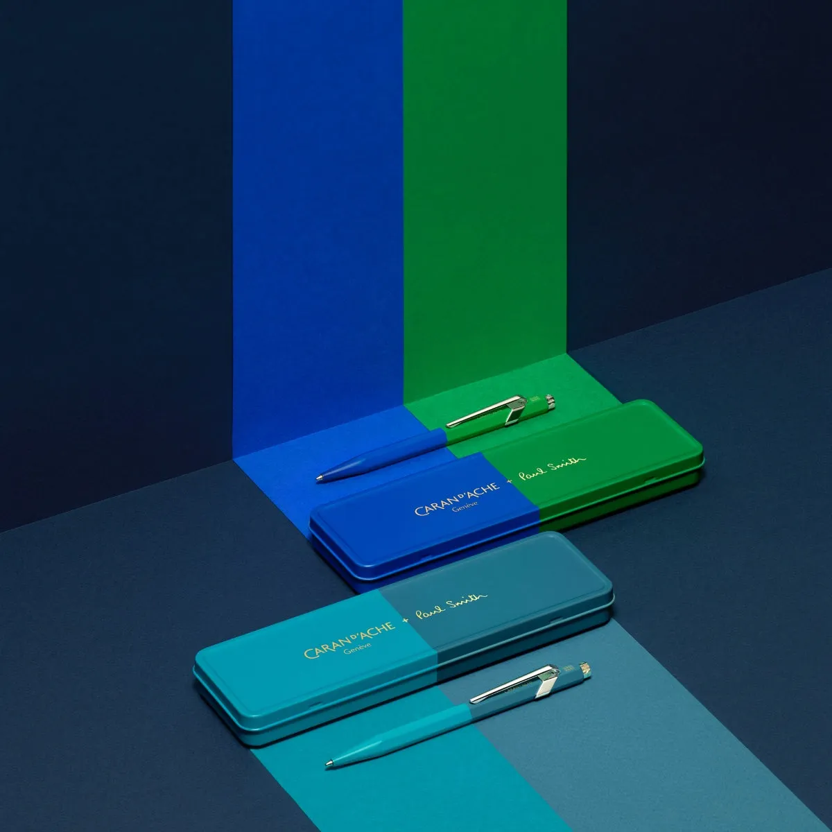 CARAN d'ACHE 849 Ballpoint Pen PAUL SMITH with Box, Cyan/Steel - Limited Edition