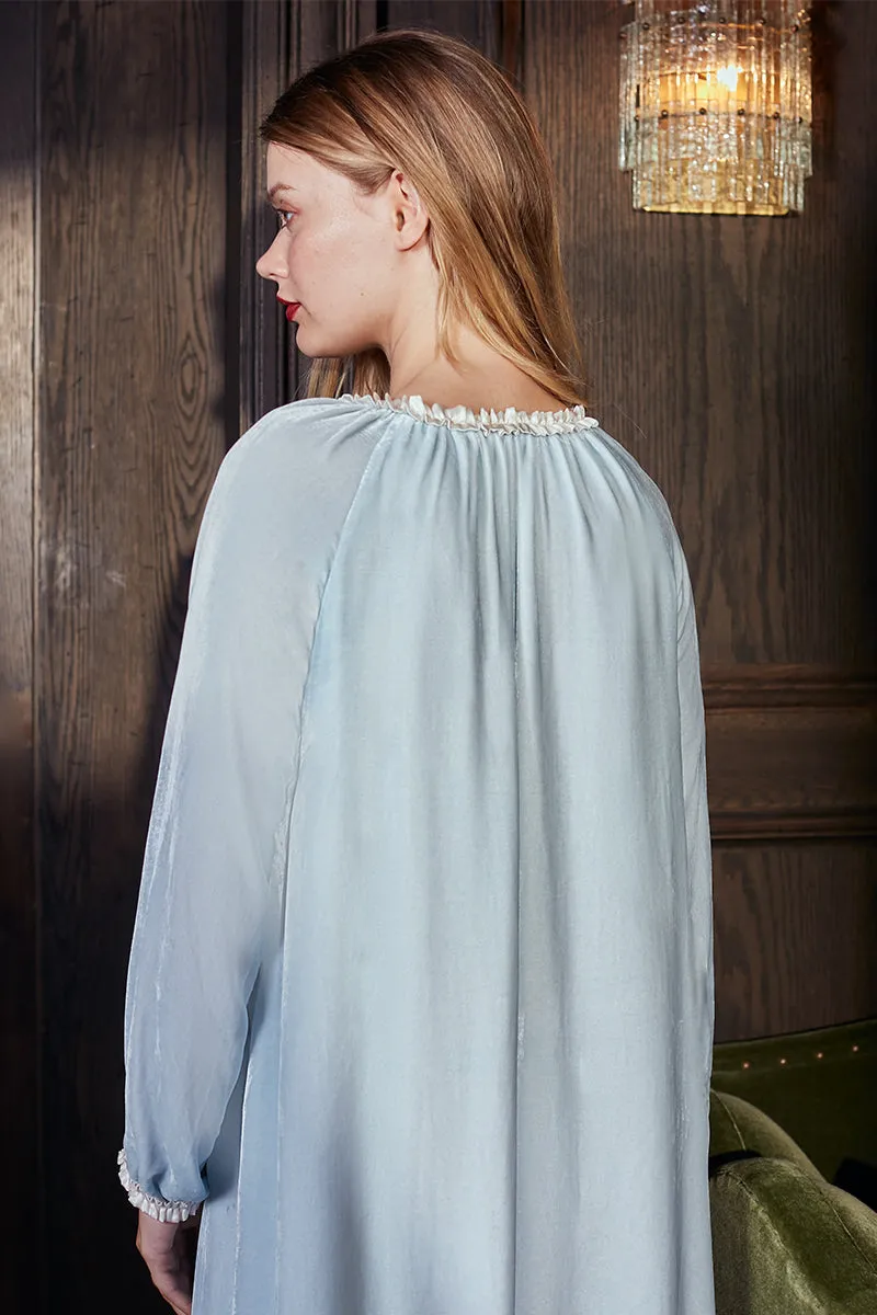 CHARLOTTE VELVET MIDI DRESS IN BLUE